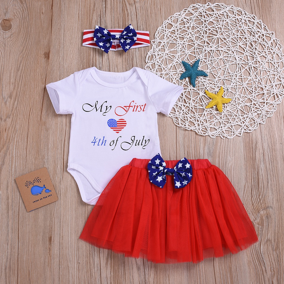 3-piece Baby Independence Day Bodysuit, Tutu Skirt and Headband Set